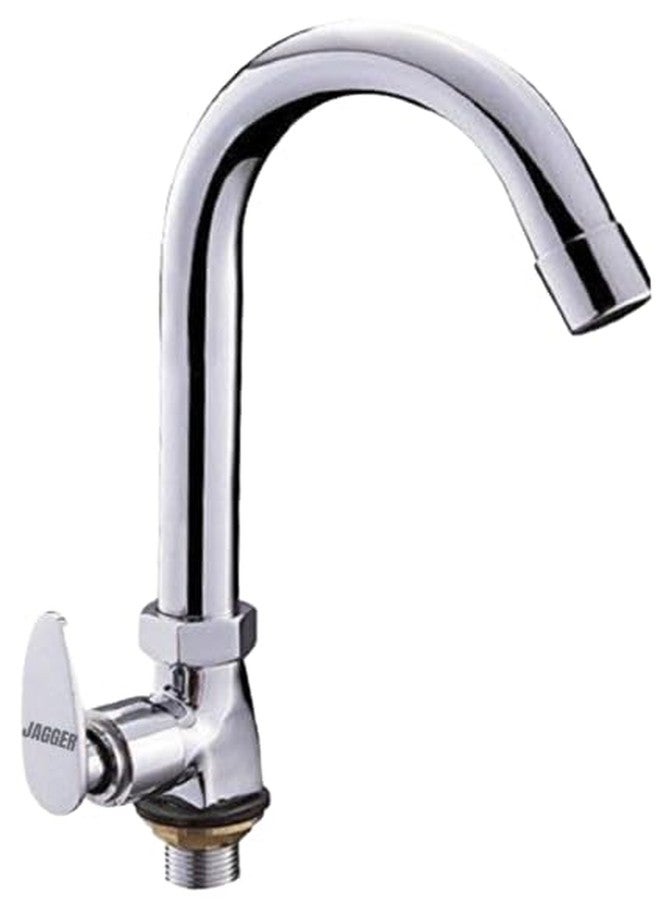 JAGGER صنبور JAGGER JAG166 ذو رقبة معقوفة مثبت على سطح الطاولة لحوض غسيل الحمام/حوض المطبخ، الميزات: - صنبور دوار 360 درجة، ربع دورة، تدفق رغوة (مع شفة جدارية، شريط تفلون) (PAN) - Image 1